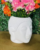 10 Inch Buddha Head Shape Plastic Pot - White Colour