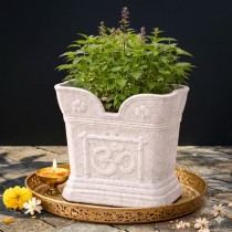 6 inch Tulsi Pot Marble White Color